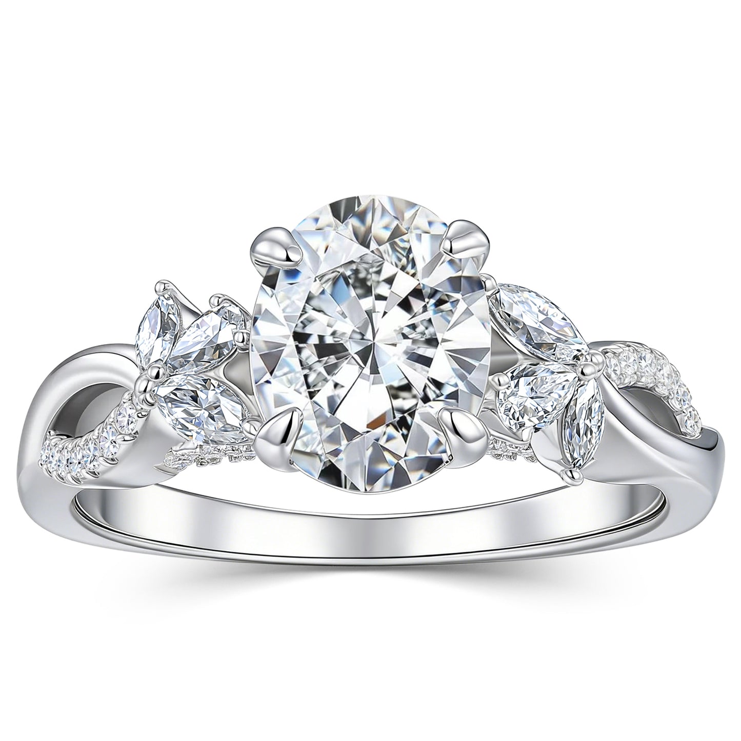 Newshe Jewellery 3Ct Oval D Color VVS1 Moissanite Engagement Rings for Women Twisted Anniversary Band