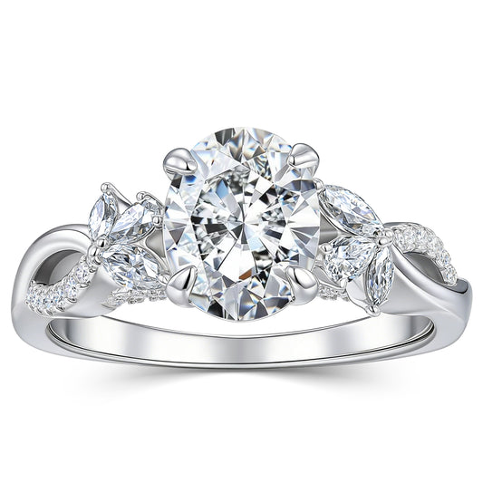 Newshe Jewellery 3Ct Oval D Color VVS1 Moissanite Engagement Rings for Women Twisted Anniversary Band