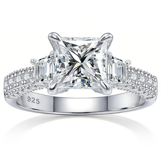 Newshe 3Ct Moissanite Wedding Engagement Rings for Women Three Stone 925 Sterling Silver Princess Promise