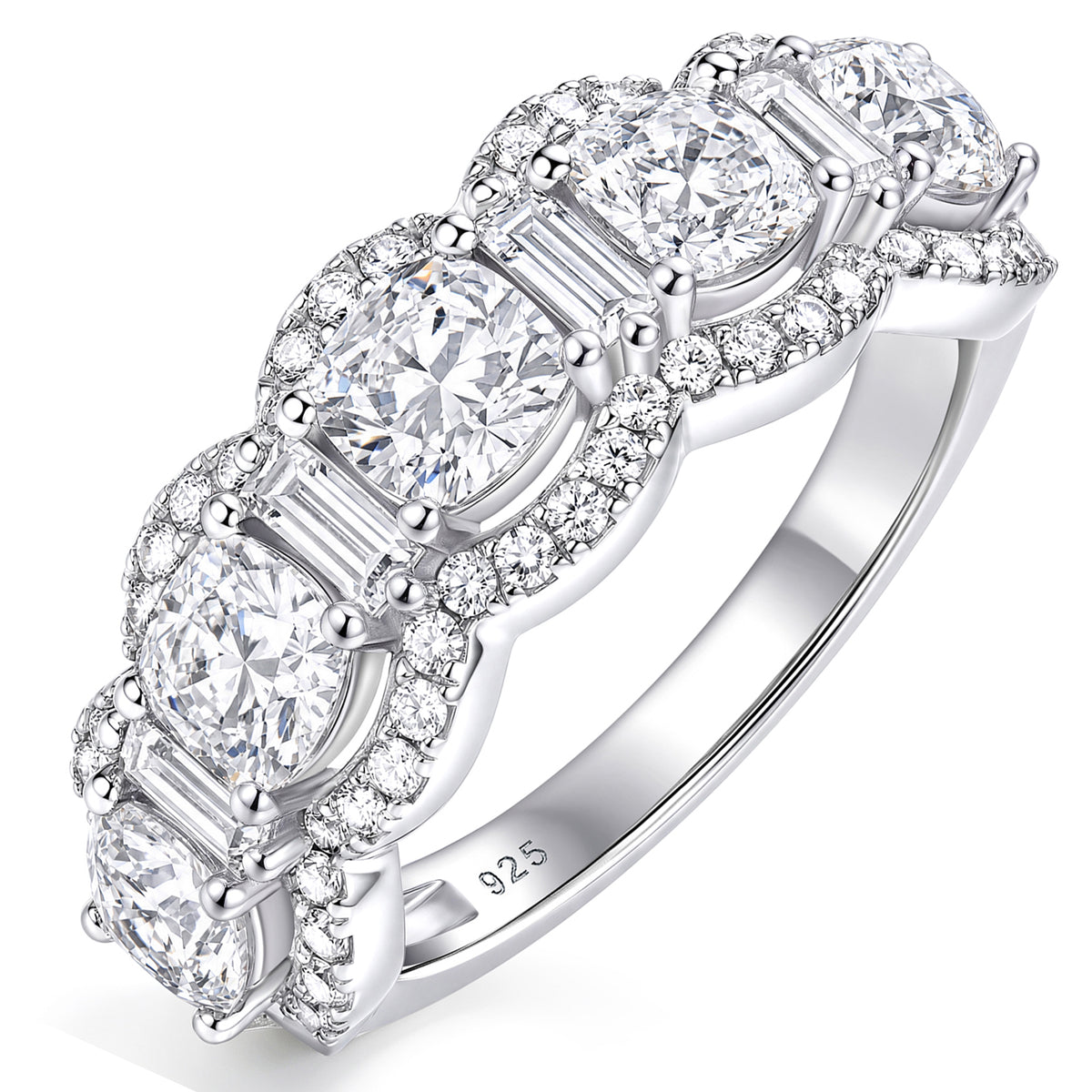 Newshe Jewellery 3.4Ct Moissanite Wedding Bands for Women Cushion 925 Sterling Silver Vintage Eternity Rings