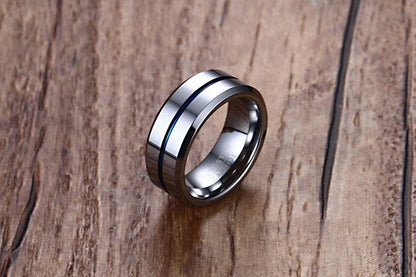 Newshe Jewellery Tungsten Rings for Men Mens Wedding Bands for Him Groove Ring Carbide Blue Line 8mm Engagement Promise
