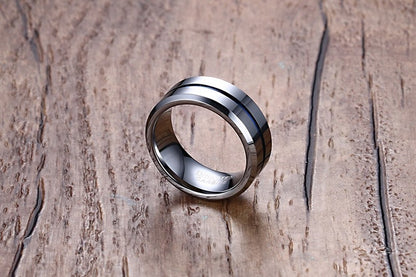 Newshe Jewellery Tungsten Rings for Men Mens Wedding Bands for Him Groove Ring Carbide Blue Line 8mm Engagement Promise