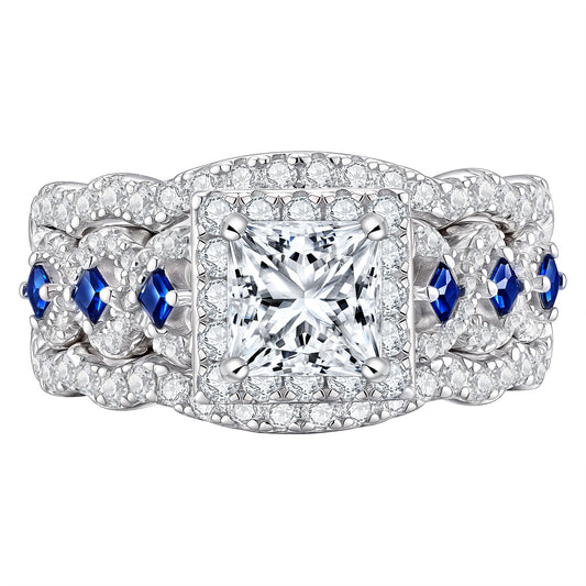 Newshe Jewellery Princess Moissanite Engagement Ring for Women 925 Sterling Silver Wedding Band Rings Blue Sapphire Bridal Sets Promise Size 5-10