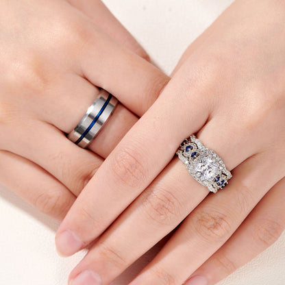 Newshe Wedding Ring Sets for Him and Her Women Mens Tungsten Bands Sterling Silver Couple Cz Size 5-13