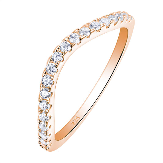 Newshe Curved Wedding Bands for Women Stacking Sterling Silver Eternity Rings Cz Wishbone Rose Gold Size 5-10