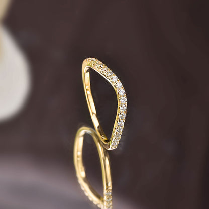 Newshe Curved Wedding Bands for Women Stacking Sterling Silver Eternity Rings Cz Wishbone Yellow Gold Size 5-10