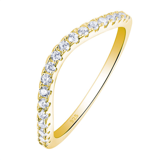Newshe Curved Wedding Bands for Women Stacking Sterling Silver Eternity Rings Cz Wishbone Yellow Gold Size 5-10