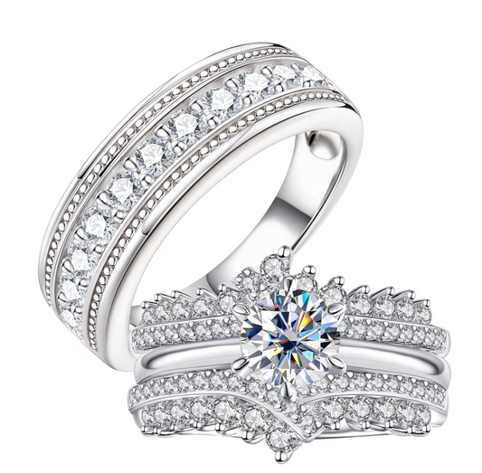 Newshe Wedding Rings Set for His and Her AAAAA Cz Couple Rings 18K White Gold Plated for Women and Mens