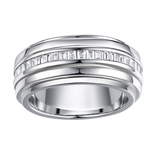 Newshe 5A Cubic Zirconia Men's Wedding Band 18K White Gold Plated Wedding Rings For Men Christmas Gifts For Men Size 5-10