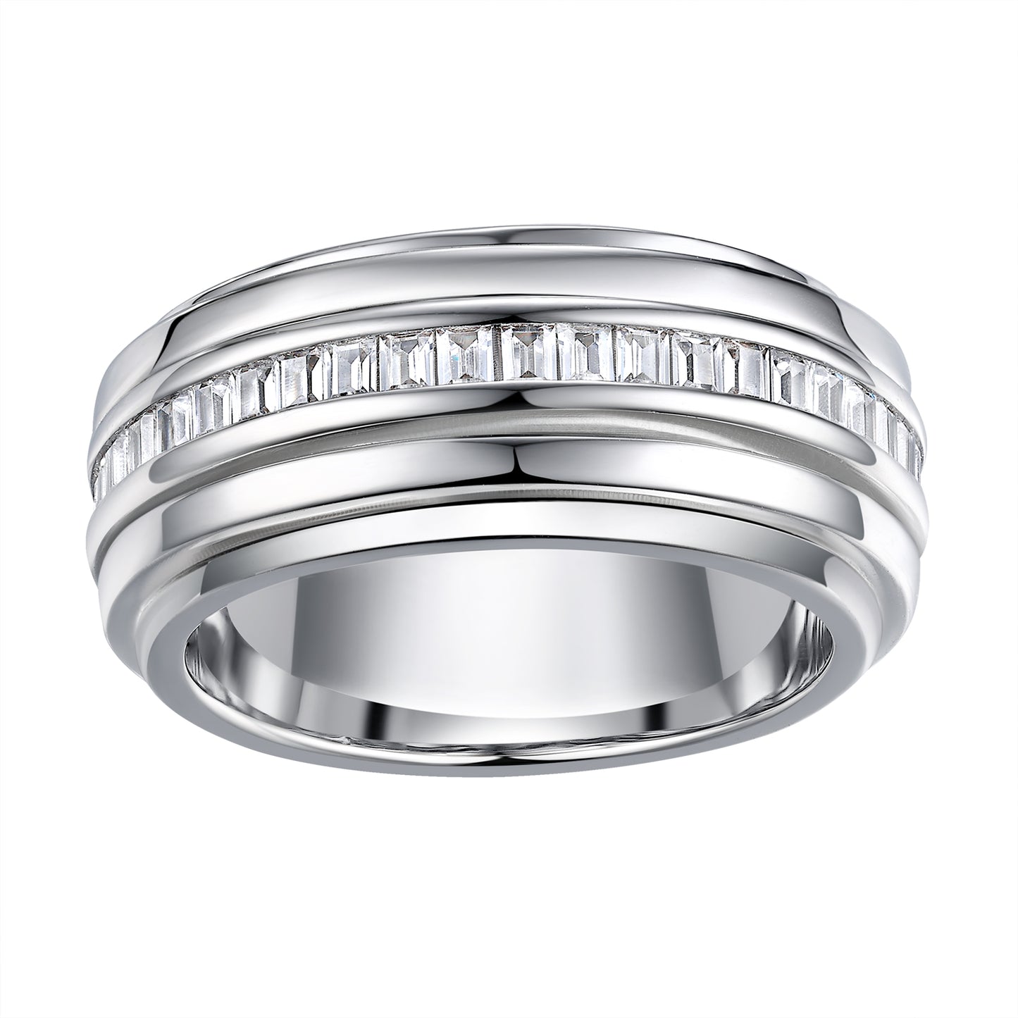 Newshe 5A Cubic Zirconia Men's Wedding Band 18K White Gold Plated Wedding Rings For Men Christmas Gifts For Men Size 5-10