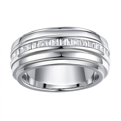 Newshe 5A Cubic Zirconia Men's Wedding Band 18K White Gold Plated Wedding Rings For Men Christmas Gifts For Men Size 5-10