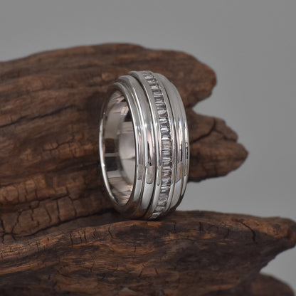 Newshe 5A Cubic Zirconia Men's Wedding Band 18K White Gold Plated Wedding Rings For Men Christmas Gifts For Men Size 5-10