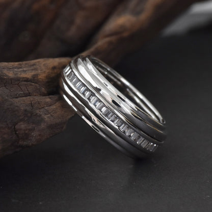 Newshe 5A Cubic Zirconia Men's Wedding Band 18K White Gold Plated Wedding Rings For Men Christmas Gifts For Men Size 5-10