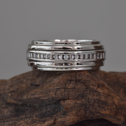 Newshe 5A Cubic Zirconia Men's Wedding Band 18K White Gold Plated Wedding Rings For Men Christmas Gifts For Men Size 5-10