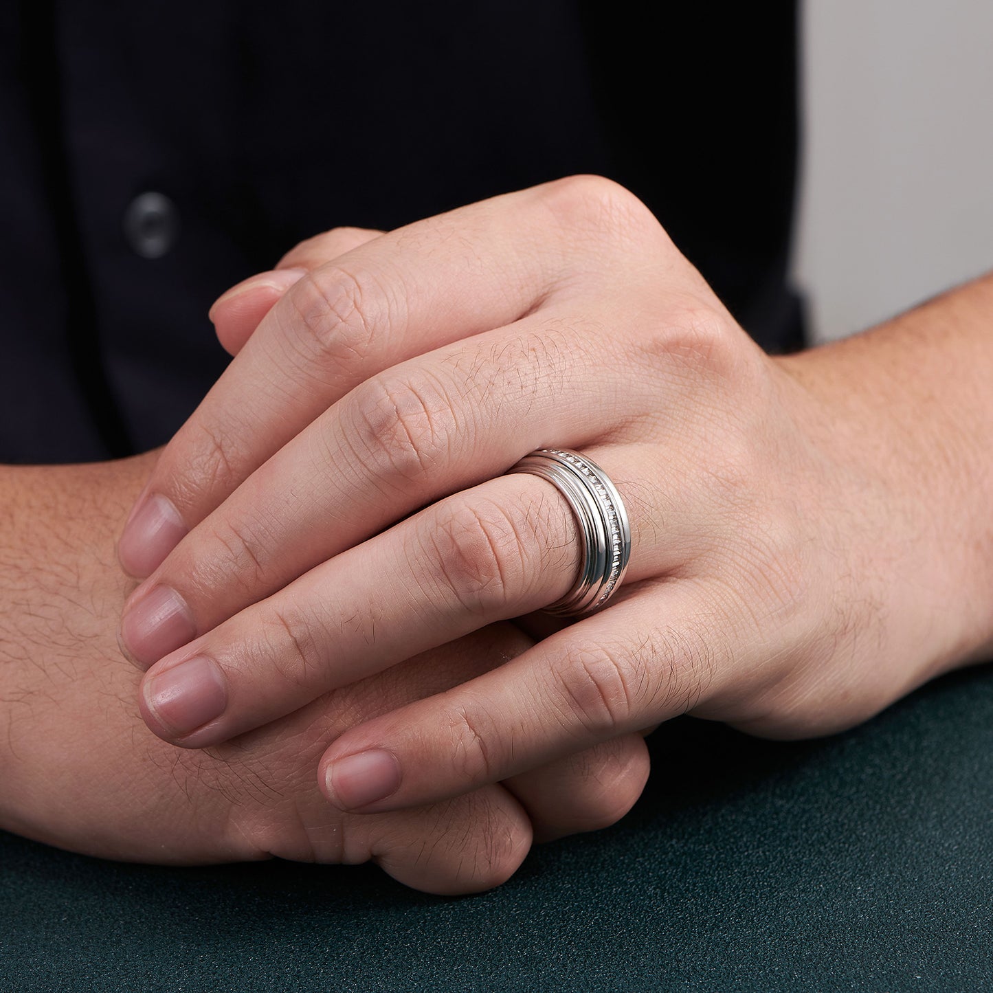 Newshe 5A Cubic Zirconia Men's Wedding Band 18K White Gold Plated Wedding Rings For Men Christmas Gifts For Men Size 5-10