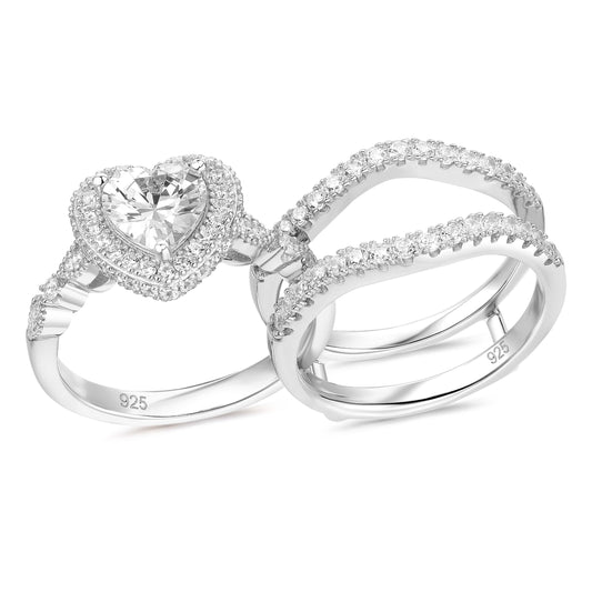 Newshe Genuine 925 Sterling Silver Heart Rings for Women AAAAA Cubic Zircon Wedding Engagement Bridal Set Jewelry Size 5-10