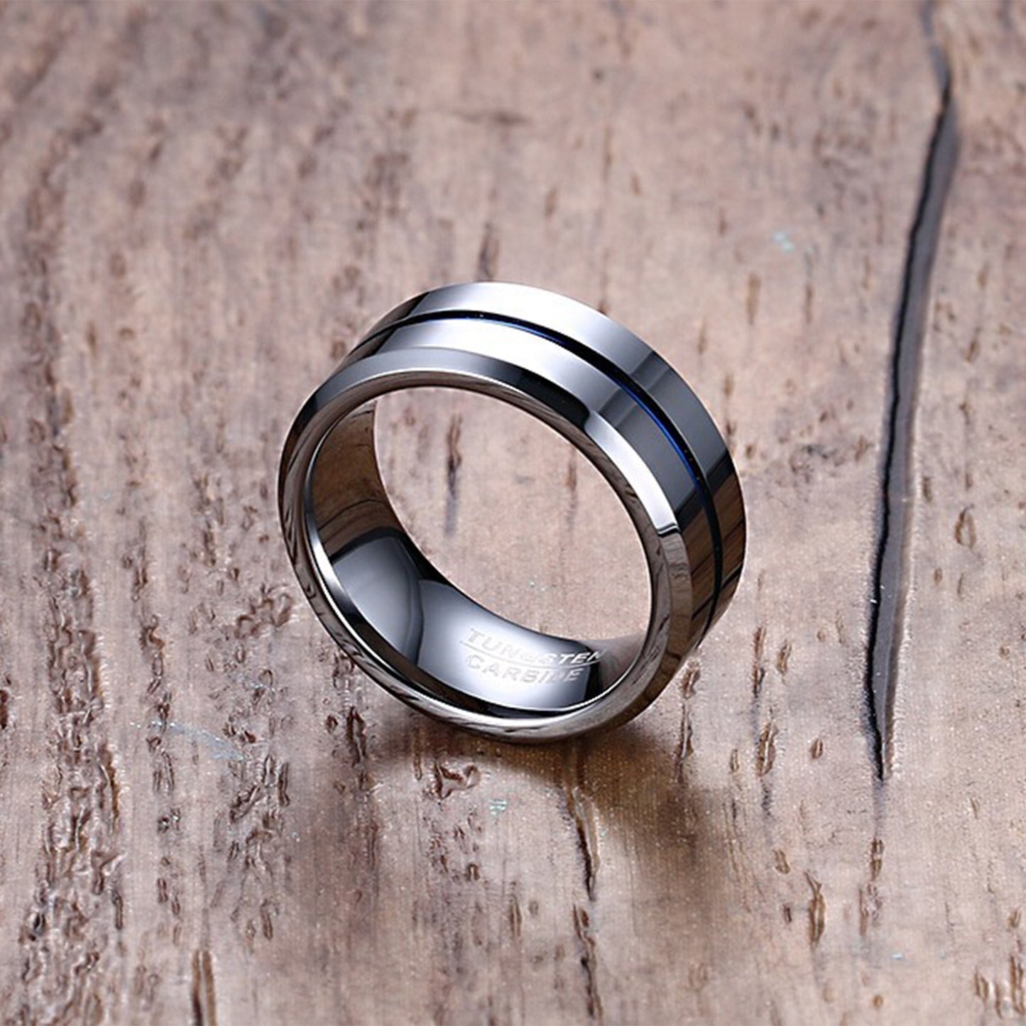Newshe Jewellery Tungsten Rings for Men Mens Wedding Bands for Him Groove Ring Carbide Blue Line 8mm Engagement Promise Size 7-13