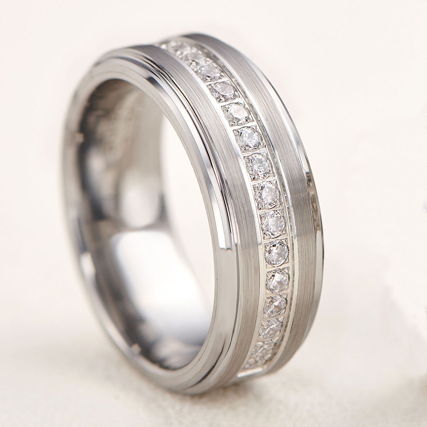 Newshe Jewellery Tungsten Wedding Bands for Him Rings for Men Men Rings Cubic Zirconia 8mm Matte Brushed Size 7-13