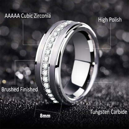 Newshe Jewellery Tungsten Wedding Bands for Him Rings for Men Men Rings Cubic Zirconia 8mm Matte Brushed Size 7-13