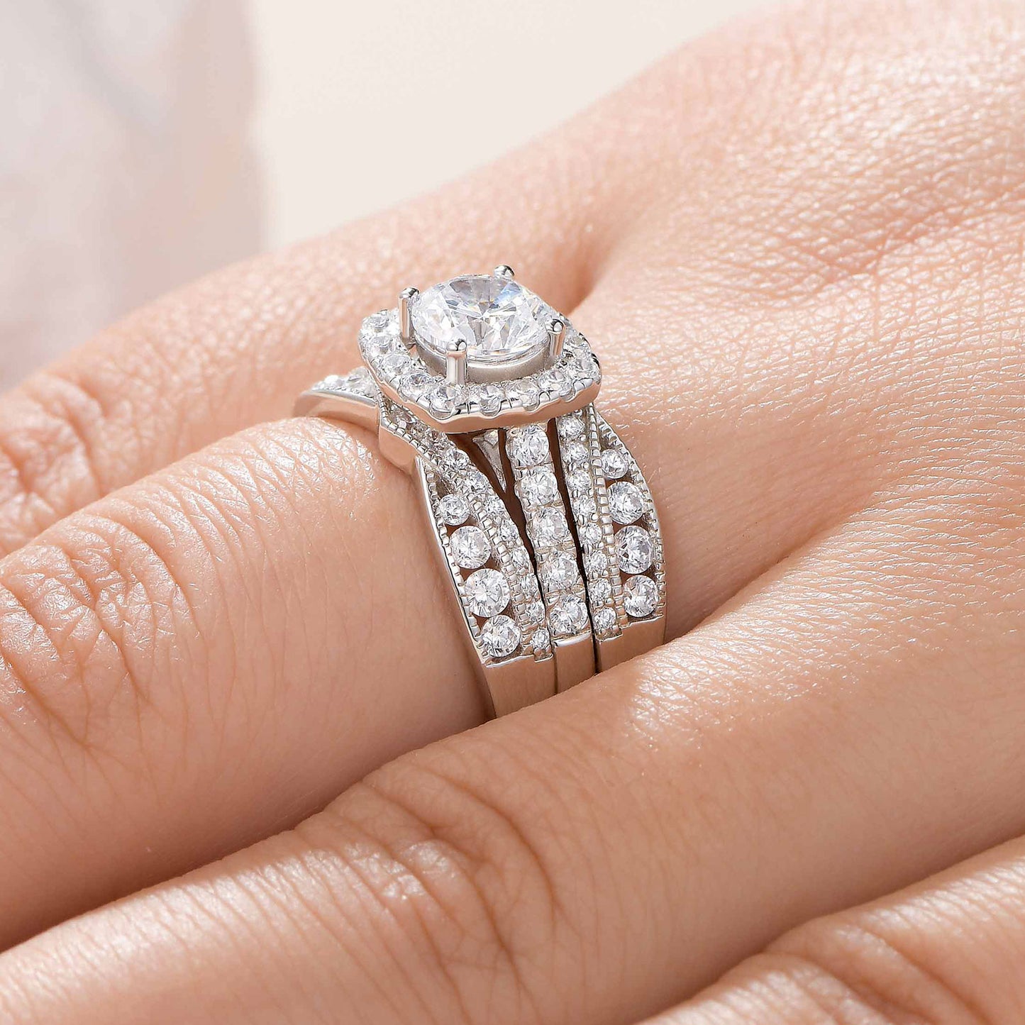Newshe Jewellery Wedding Rings for Women AAAAA Cz Engagement Bridal Band Set 925 Sterling Silver Enhancers and Wraps Size 5-10