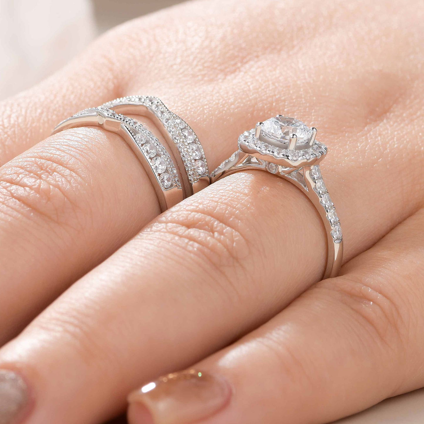 Newshe Jewellery Wedding Rings for Women AAAAA Cz Engagement Bridal Band Set 925 Sterling Silver Enhancers and Wraps Size 5-10