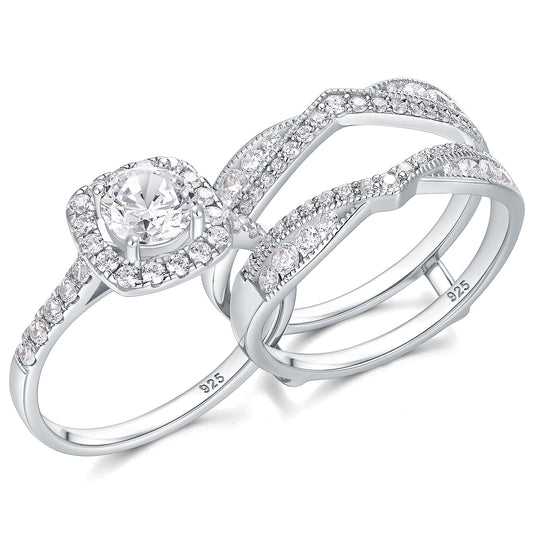 Newshe Jewellery Wedding Rings for Women AAAAA Cz Engagement Bridal Band Set 925 Sterling Silver Enhancers and Wraps Size 5-10