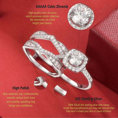 Newshe Jewellery Wedding Rings for Women AAAAA Cz Engagement Bridal Band Set 925 Sterling Silver Enhancers and Wraps Size 5-10