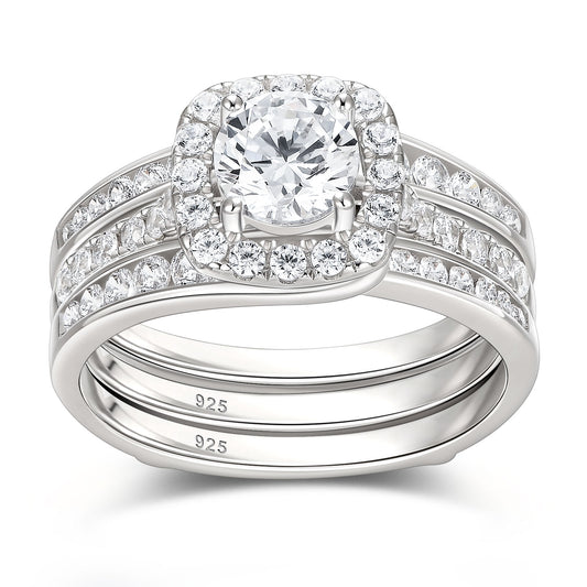 Newshe Jewellery Wedding Rings for Women AAAAA Cz 925 Sterling Silver Engagement Bridal Band Set Enhancers and Wraps Size 5-10