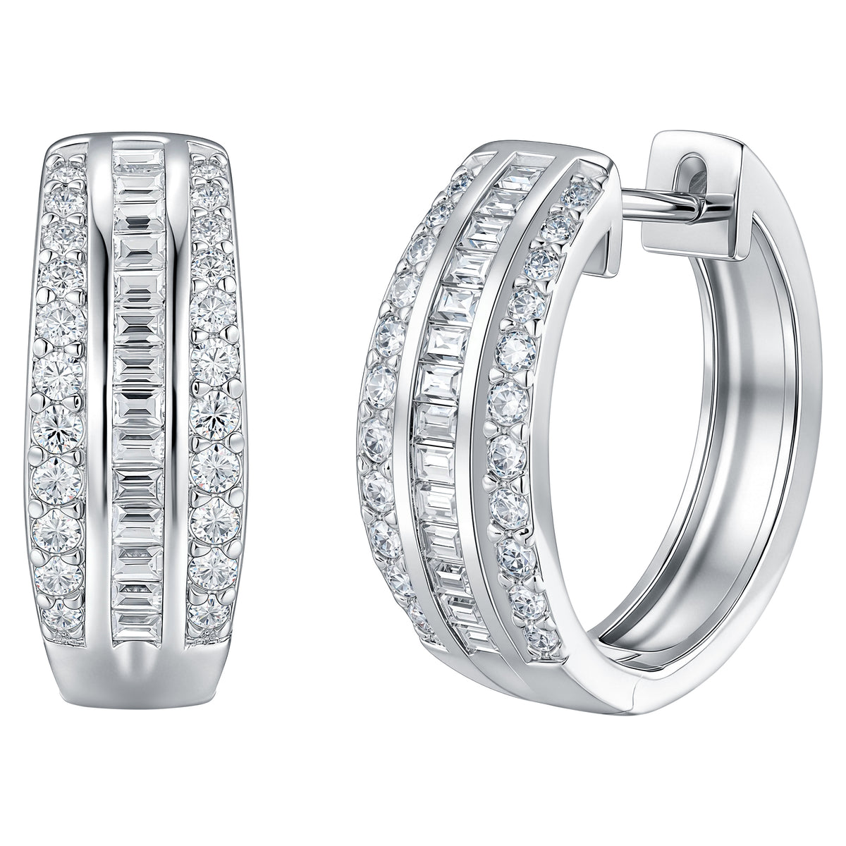 Newshe Jewellery Moissanite Earrings for Women 925 Sterling Silver Hoop Earrings Emerald Cut Channel