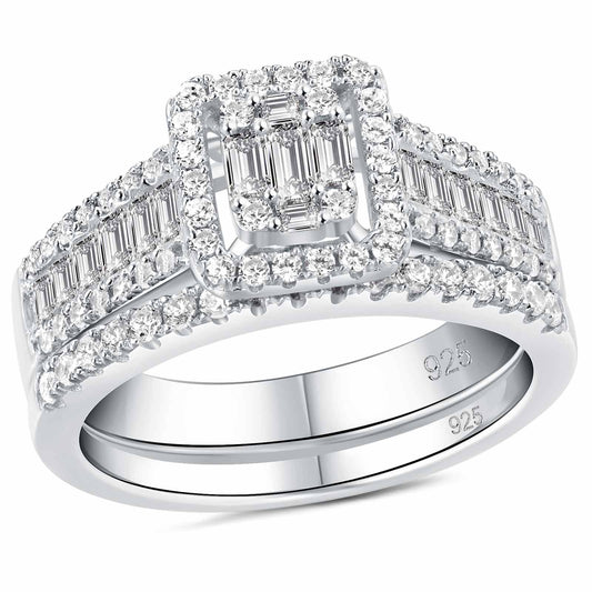 Newshe Jewellery Wedding Ring Sets for Her AAAAA Cz Engagement Rings Bridal Band Set 925 Sterling Silver Emerald Size 5-10