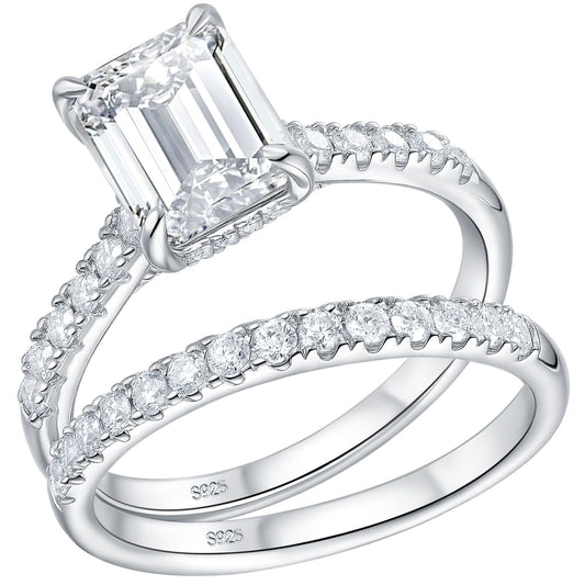 Newshe Jewellery 3 Ct Emerald Moissanite Bridal Ring Sets for Women D Color VVS1 925 Sterling Silver Size 5-10