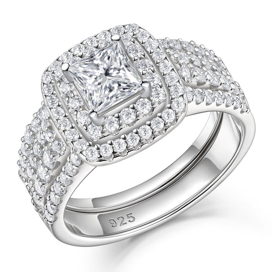 Newshe Jewellery Moissanite Rings For Women Wedding Ring Set 925 Sterling Silver 1.9ct Princess White Size 6-10