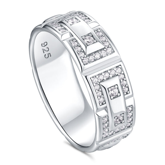 Newshe Jewellery Wedding Rings For Him 5A 925 Sterling Silver Mens Wedding Bands Round Cut Cubic Zirconia Size 8-13