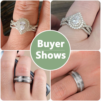 Newshe Jewellery Wedding Rings Set for His and Her Women Mens Tungsten Wedding Bands Pear 925 Sterling Silver Cz