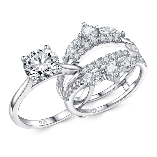 Newshe Jewellery 3 Ct Moissanite Wedding Rings Set VVS1 D Color Engagement Rings Enhancer Band 925 Sterling Silver Size 5-10