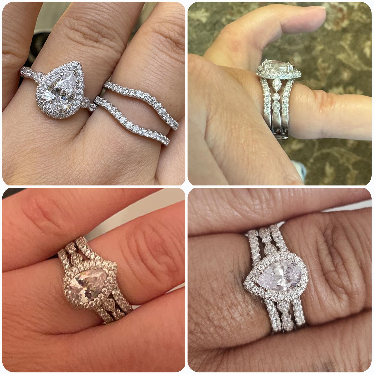 Newshe Jewellery Moissanite Wedding Rings for Women 925 Sterling Silver Pear Cut Engagement Ring Sets Teardrop Bridal Band Enhancer Size 5-10