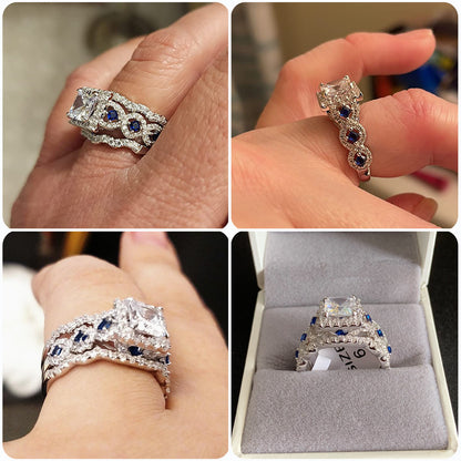 Newshe Jewellery Princess Moissanite Engagement Ring for Women 925 Sterling Silver Wedding Band Rings Blue Sapphire Bridal Sets Promise Size 5-10
