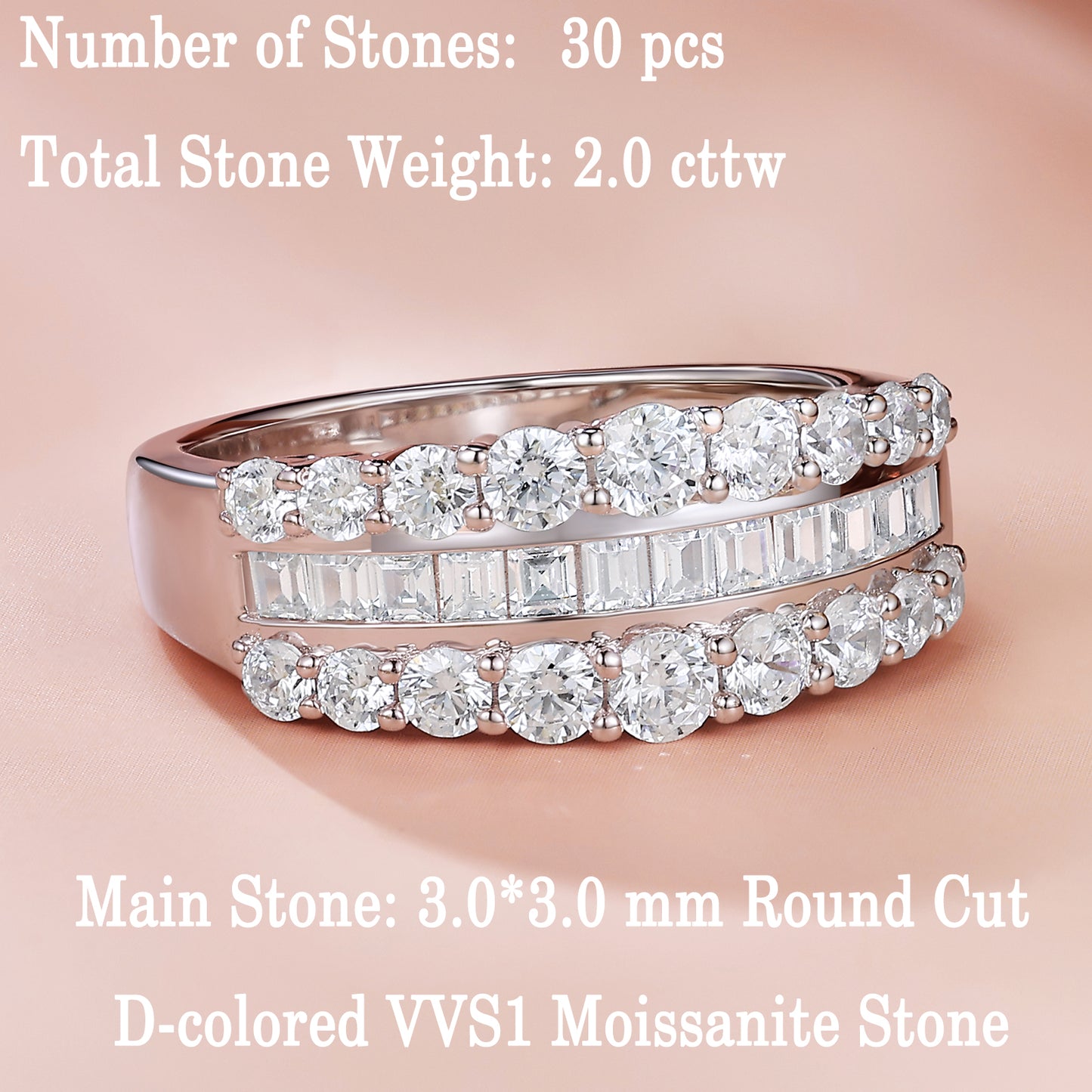 Newshe Jewellery Wide Moissanite Wedding Bands for Woman Bridal Rings 925 Sterling Silver Rings Size 5-10