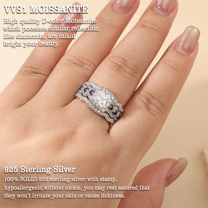 Newshe Jewellery Princess Moissanite Engagement Ring for Women 925 Sterling Silver Wedding Band Rings Blue Sapphire Bridal Sets Promise Size 5-10