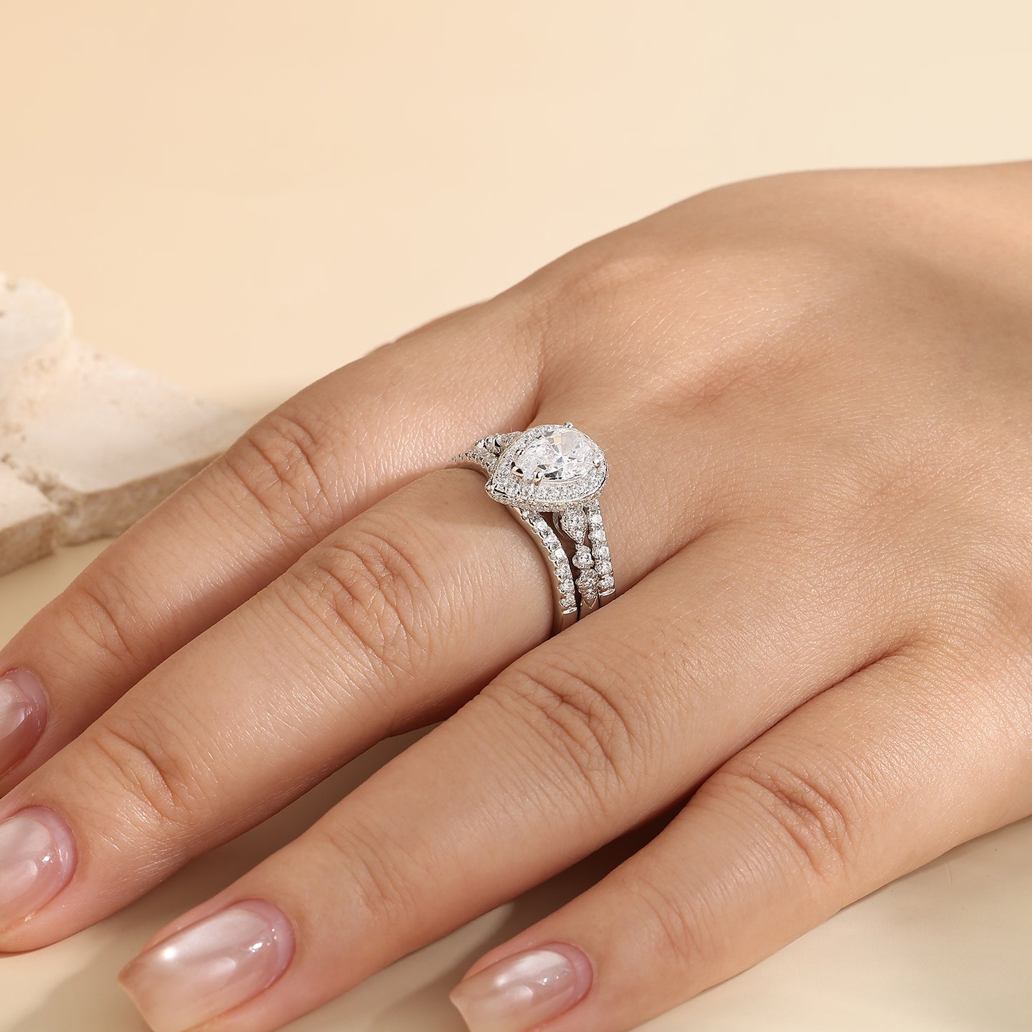 Newshe Jewellery Moissanite Wedding Rings for Women 925 Sterling Silver Pear Cut Engagement Ring Sets Teardrop Bridal Band Enhancer Size 5-10