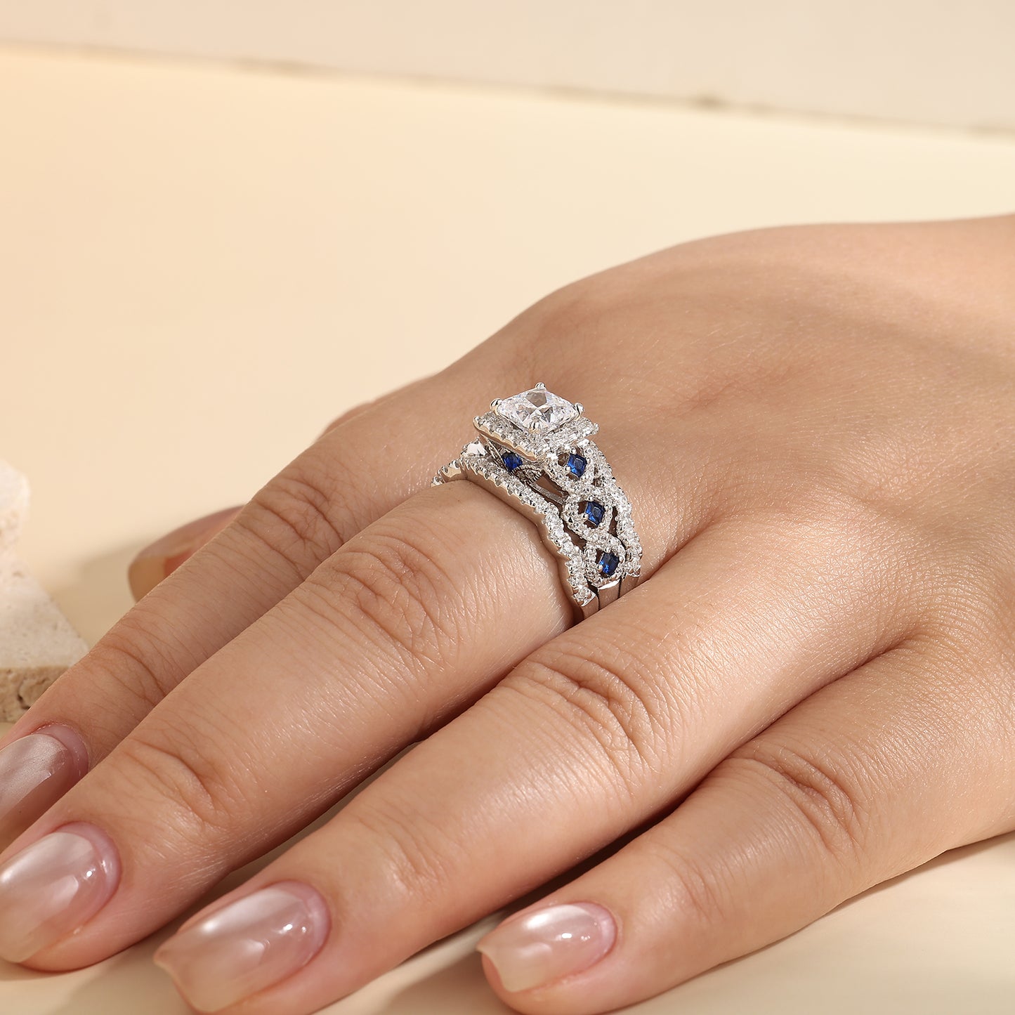 Newshe Jewellery Princess Moissanite Engagement Ring for Women 925 Sterling Silver Wedding Band Rings Blue Sapphire Bridal Sets Promise Size 5-10