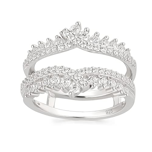 Newshe Wedding Rings for Women Engagement Sterling Silver Bridal Ring Enhancer 0.8Ct Cubic Zirconia Wedding Set Size 4-13