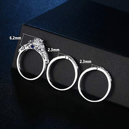 Newshe Wedding Engagement Ring Set for Women 925 Sterling Silver 3pcs 1.4Ct Pear White Cz Size 4-13