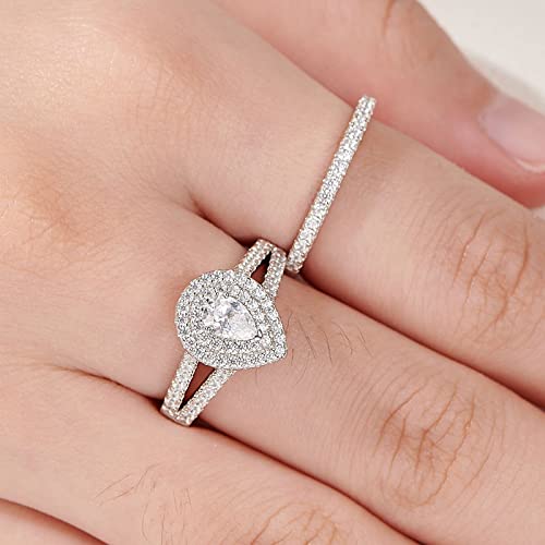 Newshe Wedding Rings for Women Engagement Ring Set 925 Sterling Silver 1.3ct Pear White Cz Size 5-10