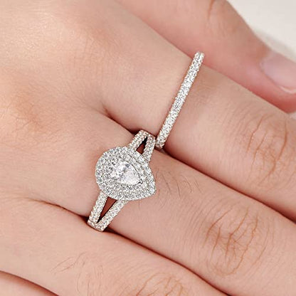 Newshe Wedding Rings for Women Engagement Ring Set 925 Sterling Silver 1.3ct Pear White Cz Size 5-10