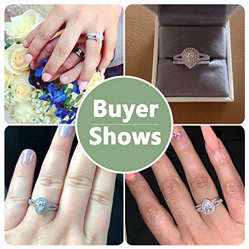 Newshe Wedding Rings for Women Engagement Ring Set 925 Sterling Silver 1.3ct Pear White Cz Size 5-10