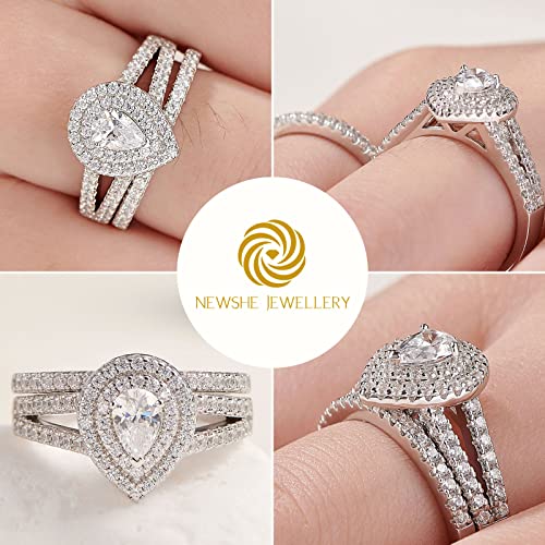 Newshe Wedding Rings for Women Engagement Ring Set 925 Sterling Silver 1.3ct Pear White Cz Size 5-10