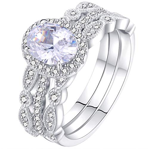 Newshe Jewellery Engagement Sets Wedding Rings for Women 925 Sterling Silver 3pcs White AAAAA Cz Size 4-13