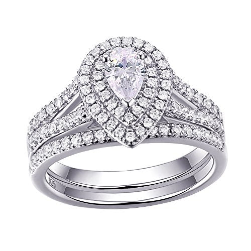 Newshe Wedding Rings for Women Engagement Ring Set 925 Sterling Silver 1.3ct Pear White Cz Size 5-10