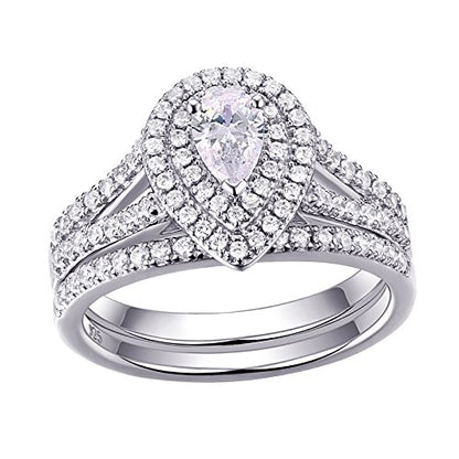 Newshe Wedding Rings for Women Engagement Ring Set 925 Sterling Silver 1.3ct Pear White Cz Size 5-10